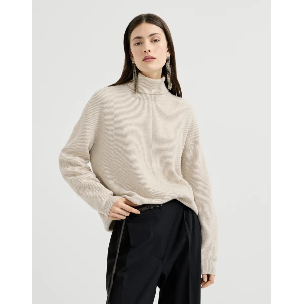 Brunello Cucinelli Turtleneck sweater with monili in Oyster, view 2