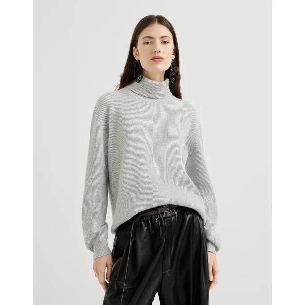 Brunello Cucinelli Turtleneck sweater with monili in Pebble, view 2
