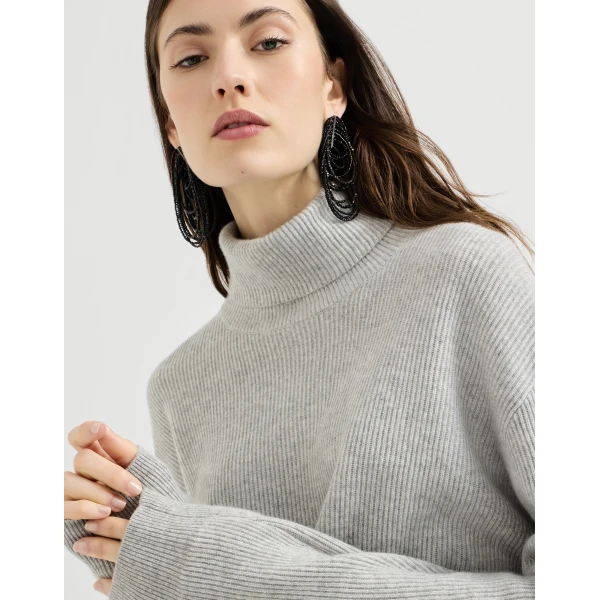 Brunello Cucinelli Turtleneck sweater with monili in Pebble, view 4