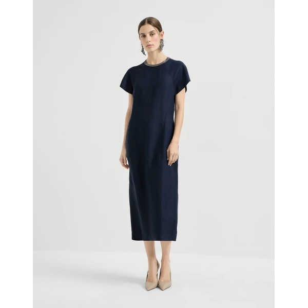 Brunello Cucinelli Twill dress with monili in Blue, view 2