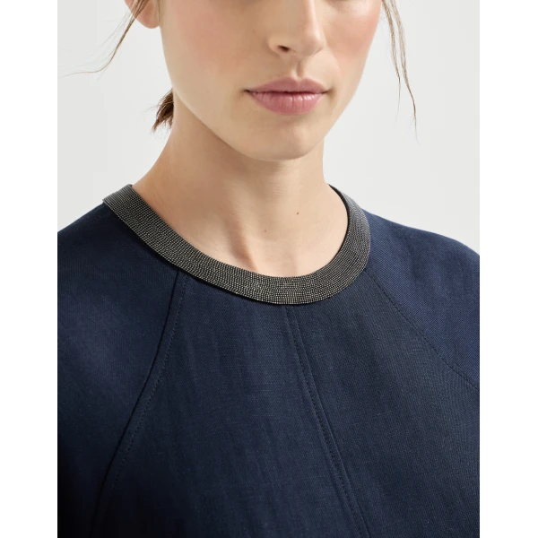 Brunello Cucinelli Twill dress with monili in Blue, view 4