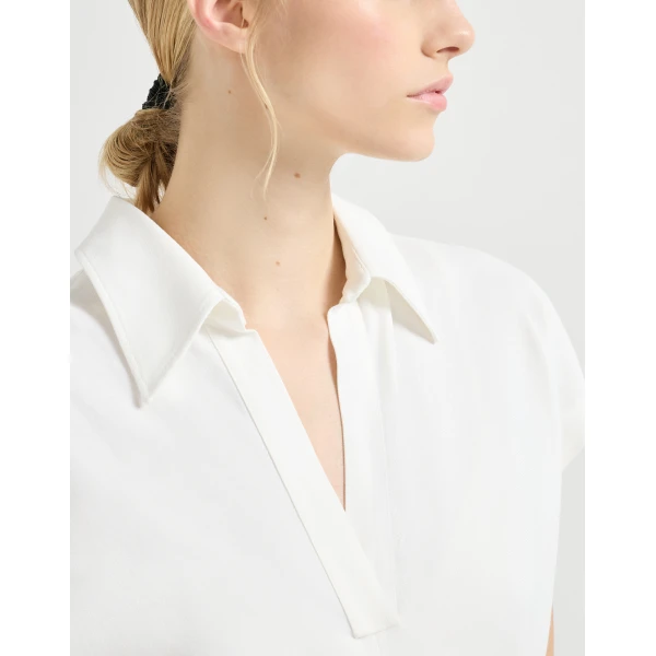Brunello Cucinelli Twill dress with monili in White, view 4