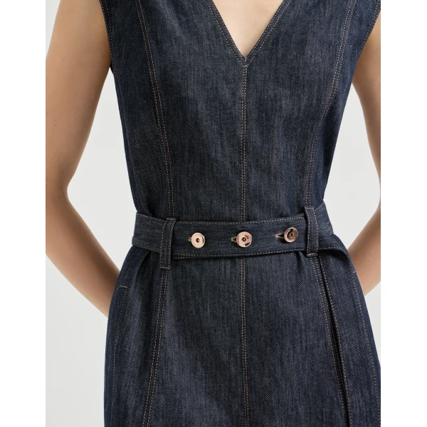 Brunello Cucinelli Twill flared dress in Denim, view 4