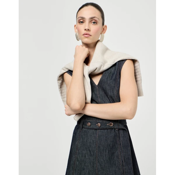 Brunello Cucinelli Twill flared dress in Denim, view 5