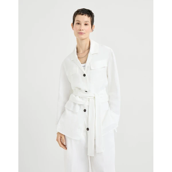 Brunello Cucinelli Twill safari jacket with monili in White, view 2