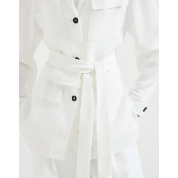 Brunello Cucinelli Twill safari jacket with monili in White, view 4