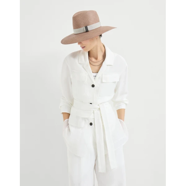Brunello Cucinelli Twill safari jacket with monili in White, view 5