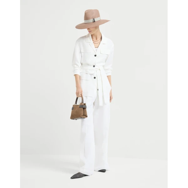 Brunello Cucinelli Twill safari jacket with monili in White, view 6