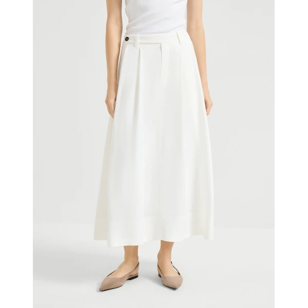 Brunello Cucinelli Twill sartorial skirt with monili in White, view 2