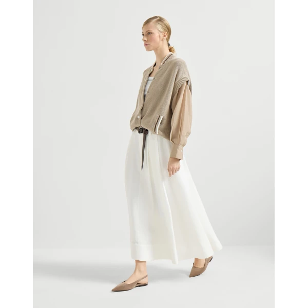 Brunello Cucinelli Twill sartorial skirt with monili in White, view 5