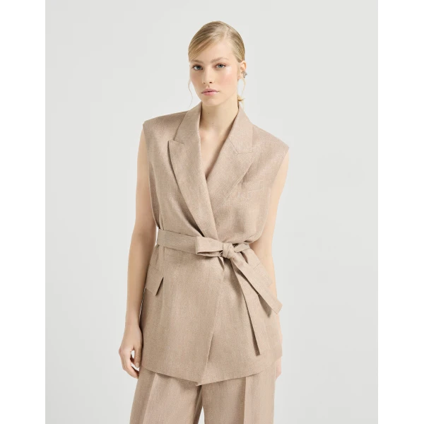 Brunello Cucinelli Twill vest with monili in Antique Pink, view 2