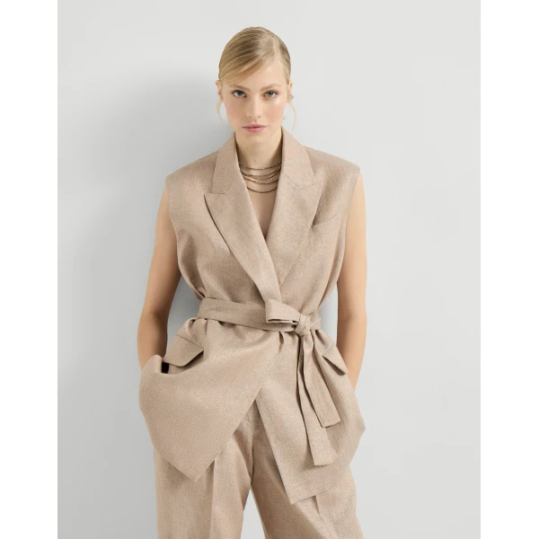 Brunello Cucinelli Twill vest with monili in Antique Pink, view 5