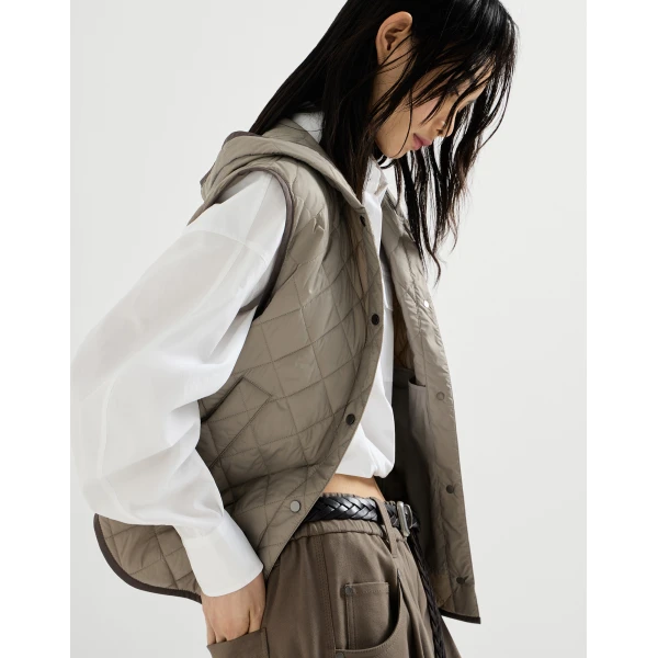 Brunello Cucinelli Vest with Thermore® padding in Light Brown, view 5