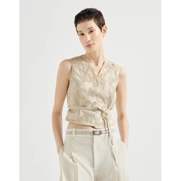 Brunello Cucinelli Vest with dazzling seabed embroidery in Beige, view 2
