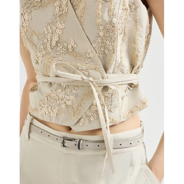 Brunello Cucinelli Vest with dazzling seabed embroidery in Beige, view 4