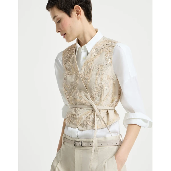 Brunello Cucinelli Vest with dazzling seabed embroidery in Beige, view 5