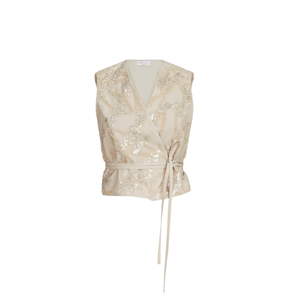 Brunello Cucinelli Vest with dazzling seabed embroidery in Beige
