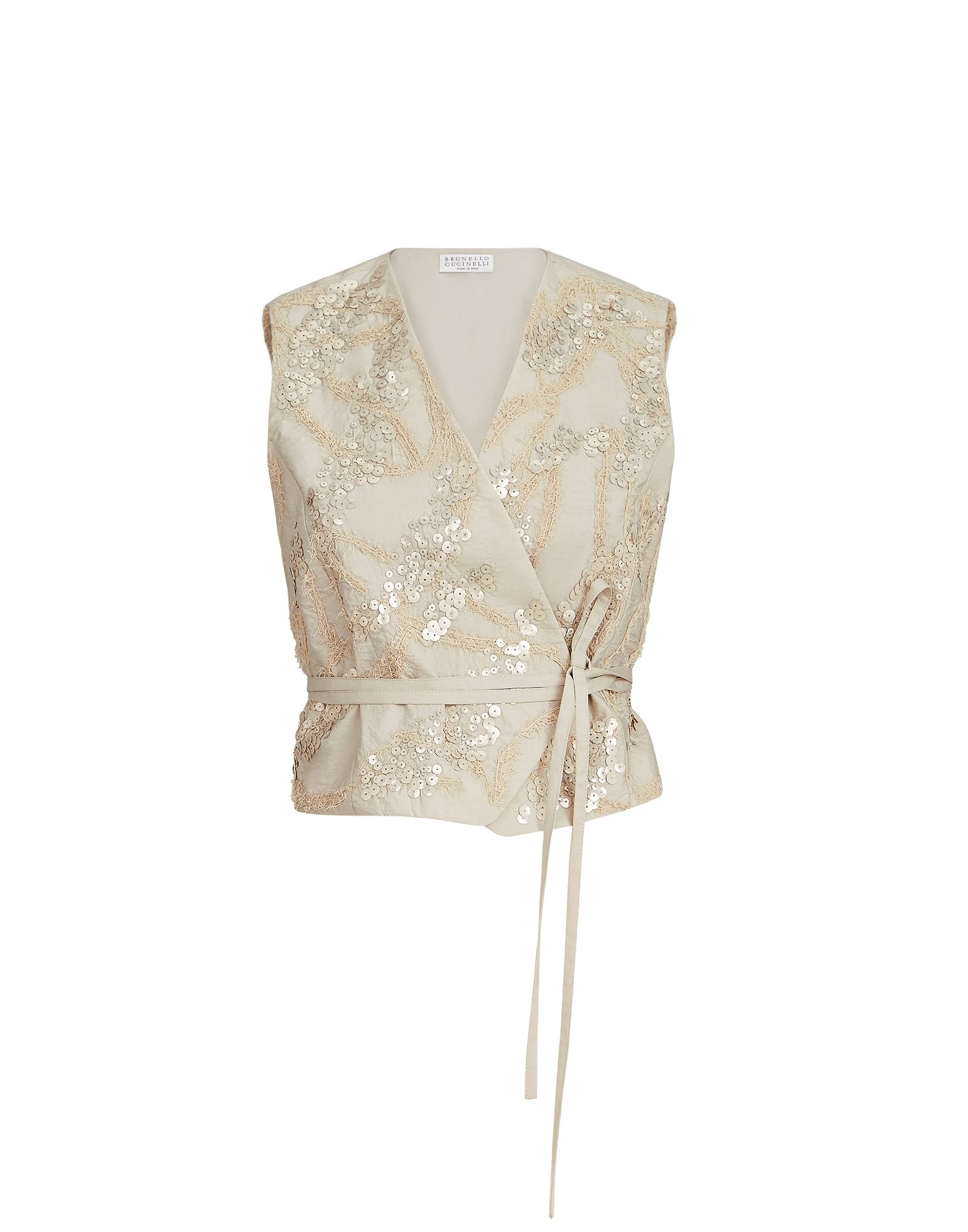 Brunello Cucinelli Vest with dazzling seabed embroidery in Beige