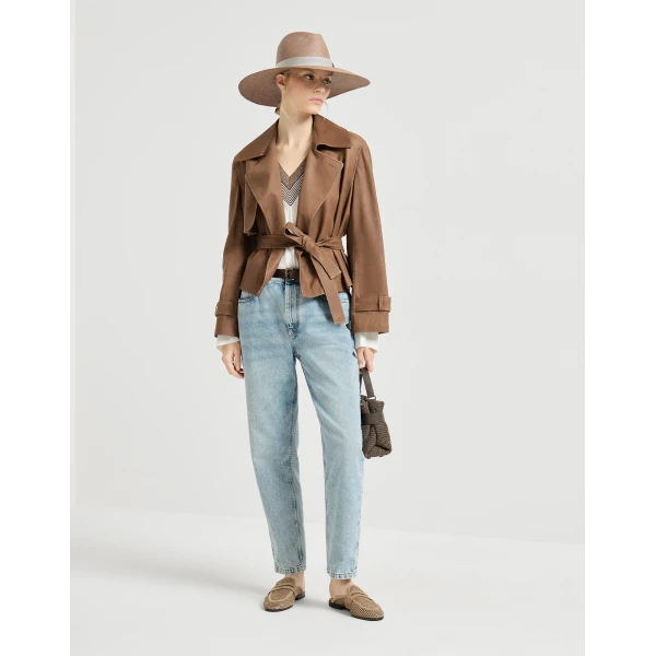 Brunello Cucinelli Vintage nappa Crop trenchcoat in Brown Coat, view 6
