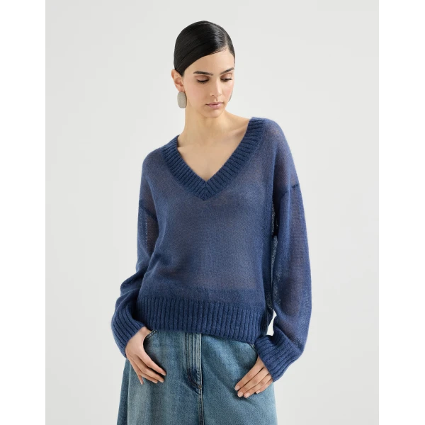 Brunello Cucinelli Virgin wool and mohair sweater in Blue, view 2