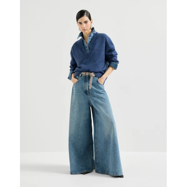 Brunello Cucinelli Virgin wool and mohair sweater in Blue, view 6