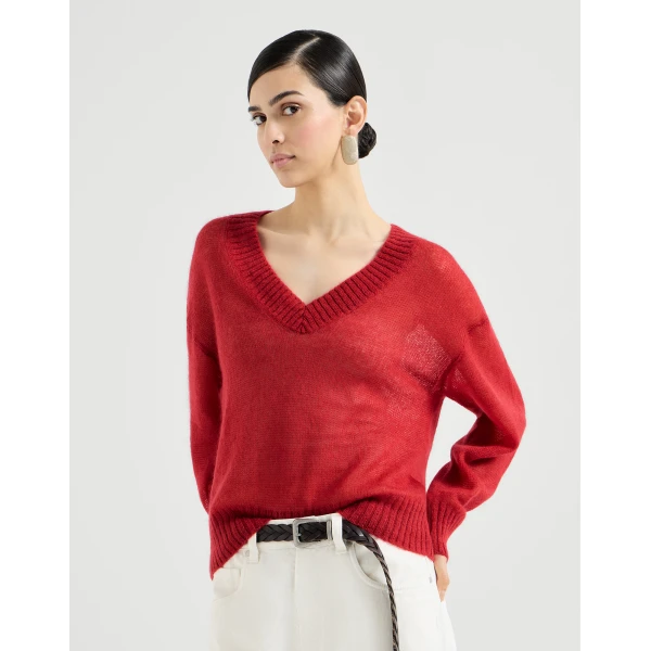 Brunello Cucinelli Virgin wool and mohair sweater in Red, view 2