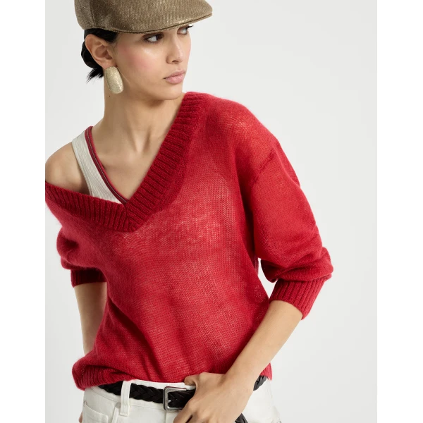 Brunello Cucinelli Virgin wool and mohair sweater in Red, view 5