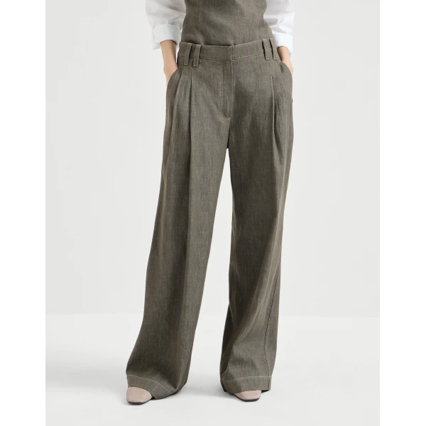 Brunello Cucinelli Wide Smart trousers in Olive, view 2