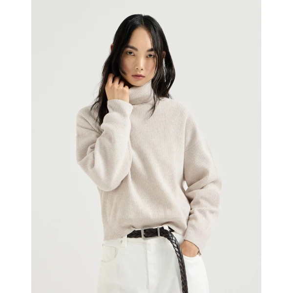 Brunello Cucinelli Wool, cashmere and silk sweater in Cool Beige, view 2