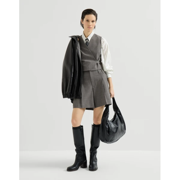 Brunello Cucinelli Wool formal shorts in Dark Grey, view 6