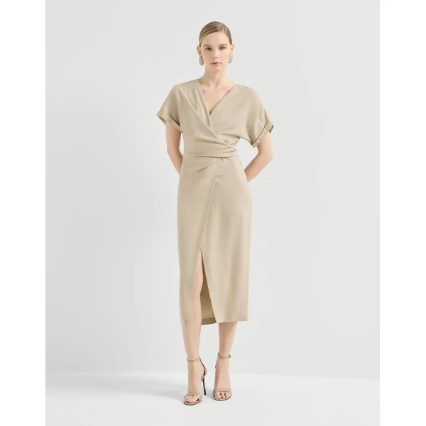 Brunello Cucinelli Wrap-effect dress in Beige, view 2