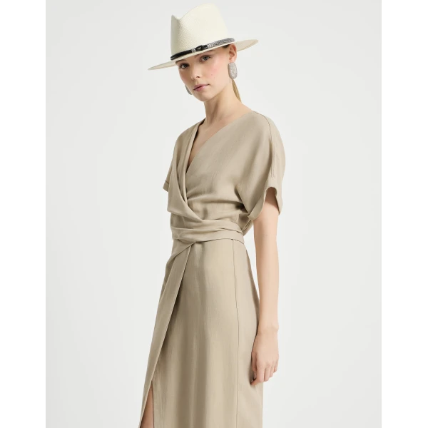 Brunello Cucinelli Wrap-effect dress in Beige, view 5