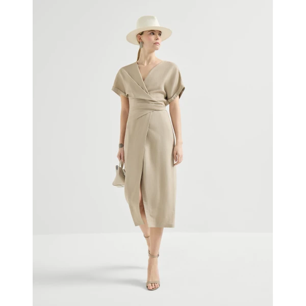 Brunello Cucinelli Wrap-effect dress in Beige, view 6