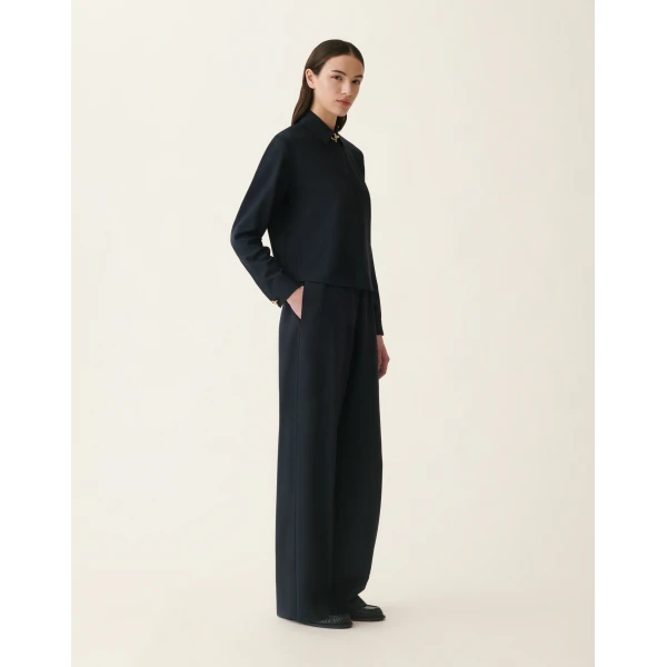 Fabiana Filippi Boxy Shirt in Cool Wool, Midnight Blue, view 2