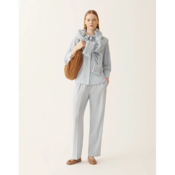 Fabiana Filippi Cropped Shirt in Cool Bistretch Wool, Aqua, view 2