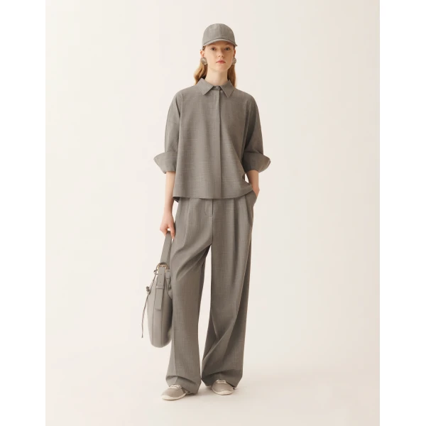 Fabiana Filippi Cropped Shirt in Bistretch Fresco Wool, Rock Mélange, view 2