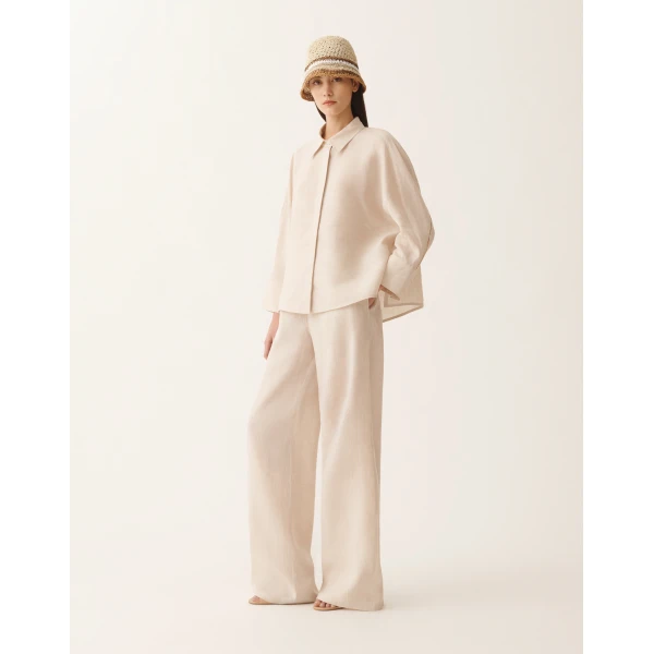 Fabiana Filippi Cropped Shirt in Natural Linen Canvas, view 2