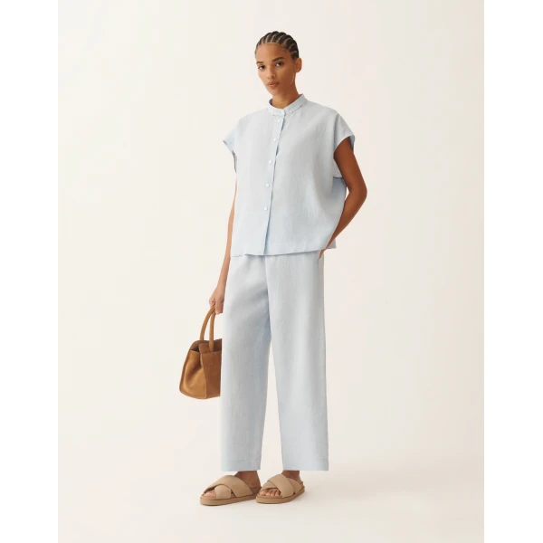 Fabiana Filippi Sleeveless Shirt in Sky-Blue Linen Fabric, Sky Blue, view 2