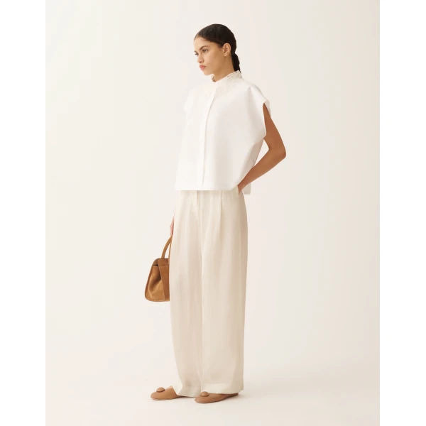 Fabiana Filippi Sleeveless Shirt in Optical White Poplin, view 2
