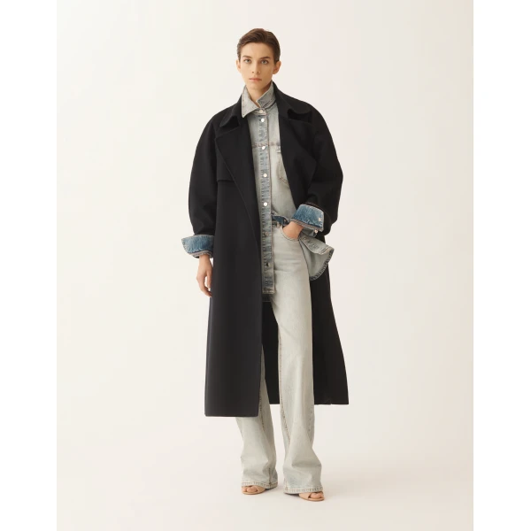Fabiana Filippi Night Blue Wool Double Trench Coat, view 2