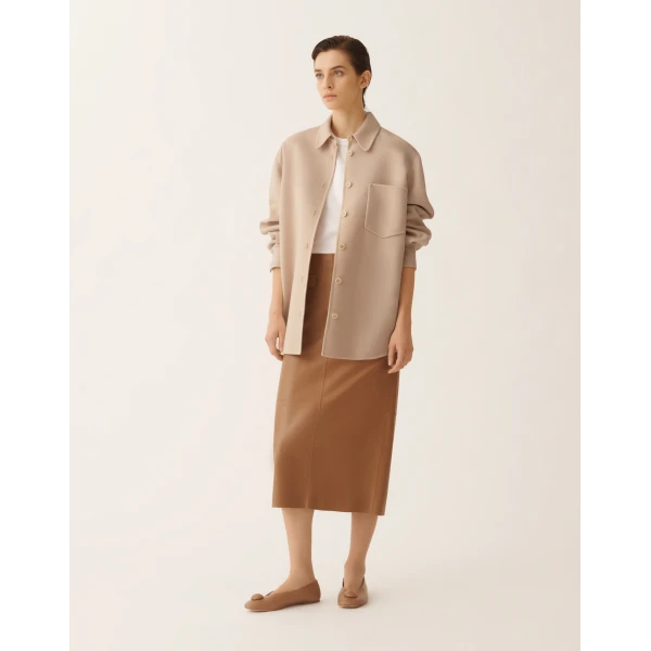 Fabiana Filippi Long Shirt in Double Wool, Kasha, view 2