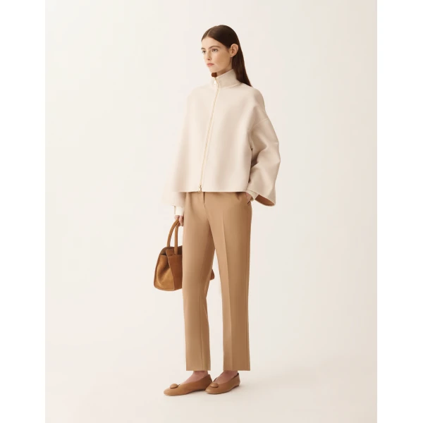 Fabiana Filippi Cropped Boxy Coat in Double Wool, Beige, view 2
