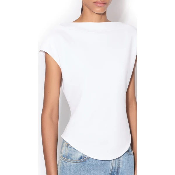 Alaïa Cap Cotton T Shirt - ALAÏA Tops - Laser Cut Luxury - Shop at Luxury Shoes 