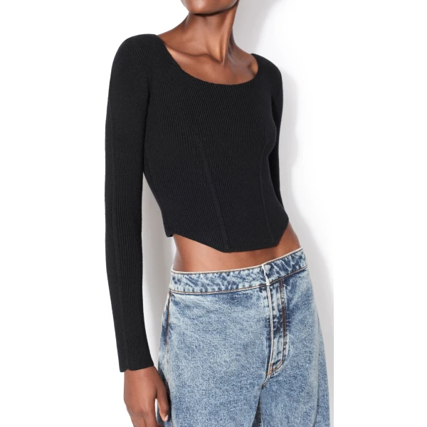 Alaïa Corset Wool Top - ALAÏA Tops - Laser Cut Luxury - Shop at Luxury Shoes 