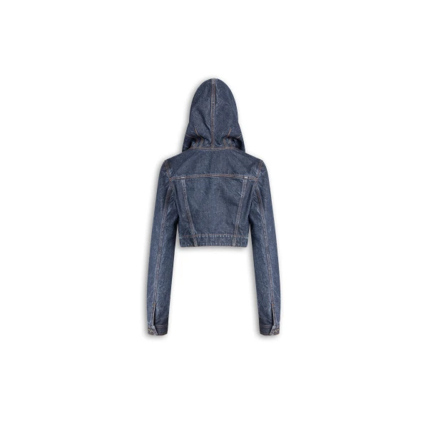 Alaïa Cropped Hooded Denim Jacket - ALAÏA Jackets - Laser Cut Luxury - Shop at Luxury Shoes 