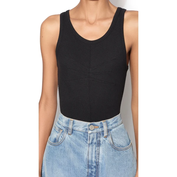 Alaïa Darts Cotton Tank Top - ALAÏA Tops - Laser Cut Luxury - Shop at Luxury Shoes 