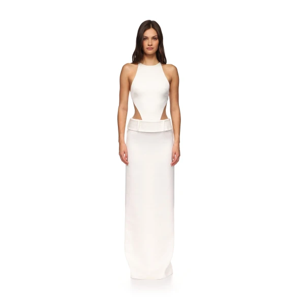 David Koma Belt Detail Halterneck Gown, view 3