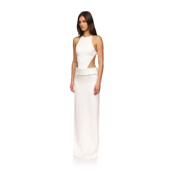 David Koma Belt Detail Halterneck Gown, view 4