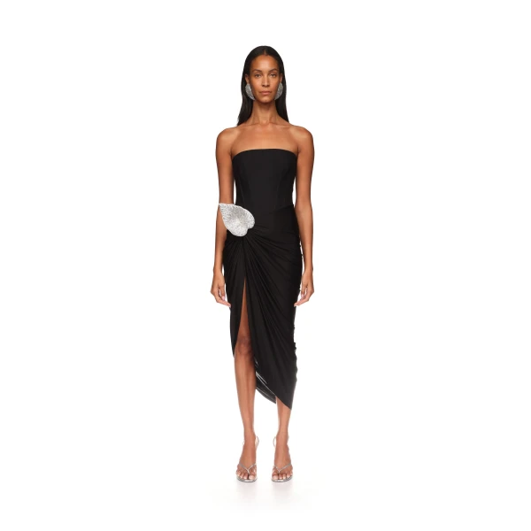 David Koma Crystal Leaf And Draped Skirt Corset Dress, view 3