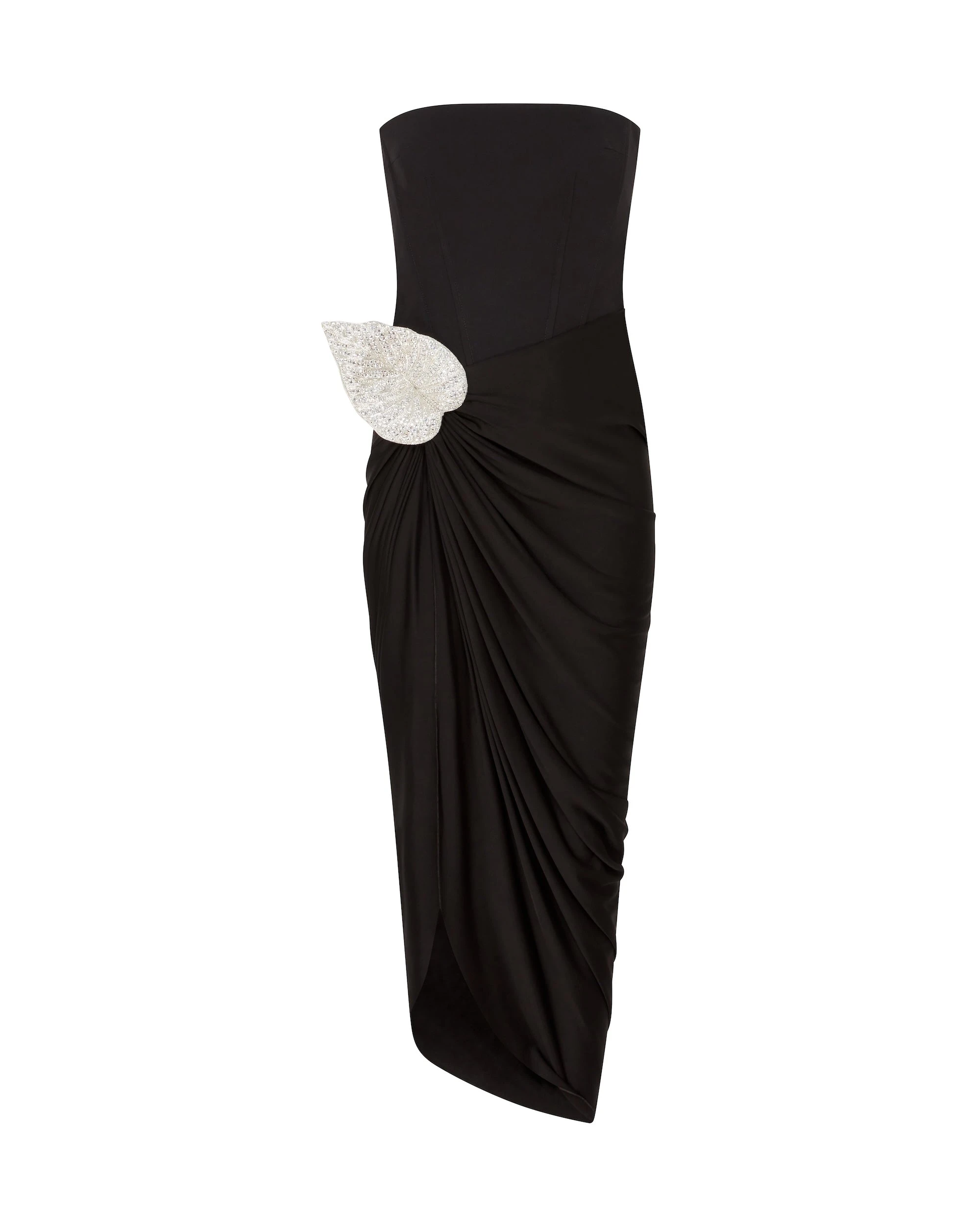 David Koma Crystal Leaf And Draped Skirt Corset Dress